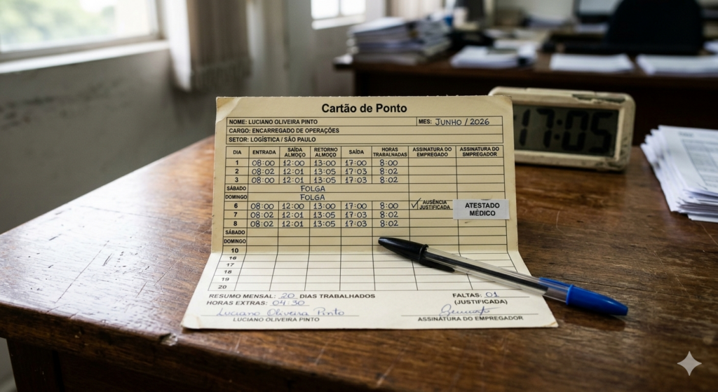 cartão de ponto manual de papel preenchido